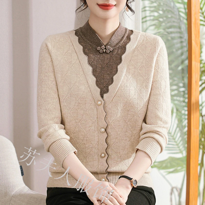 时尚中年妈妈装秋冬针织衫中老年女装假两件冬装加绒加厚打底毛衣