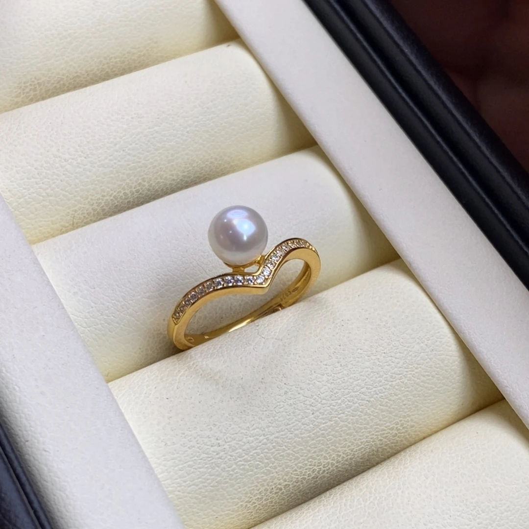 淡水珍珠银S925镀金镶嵌戒指特价微瑕