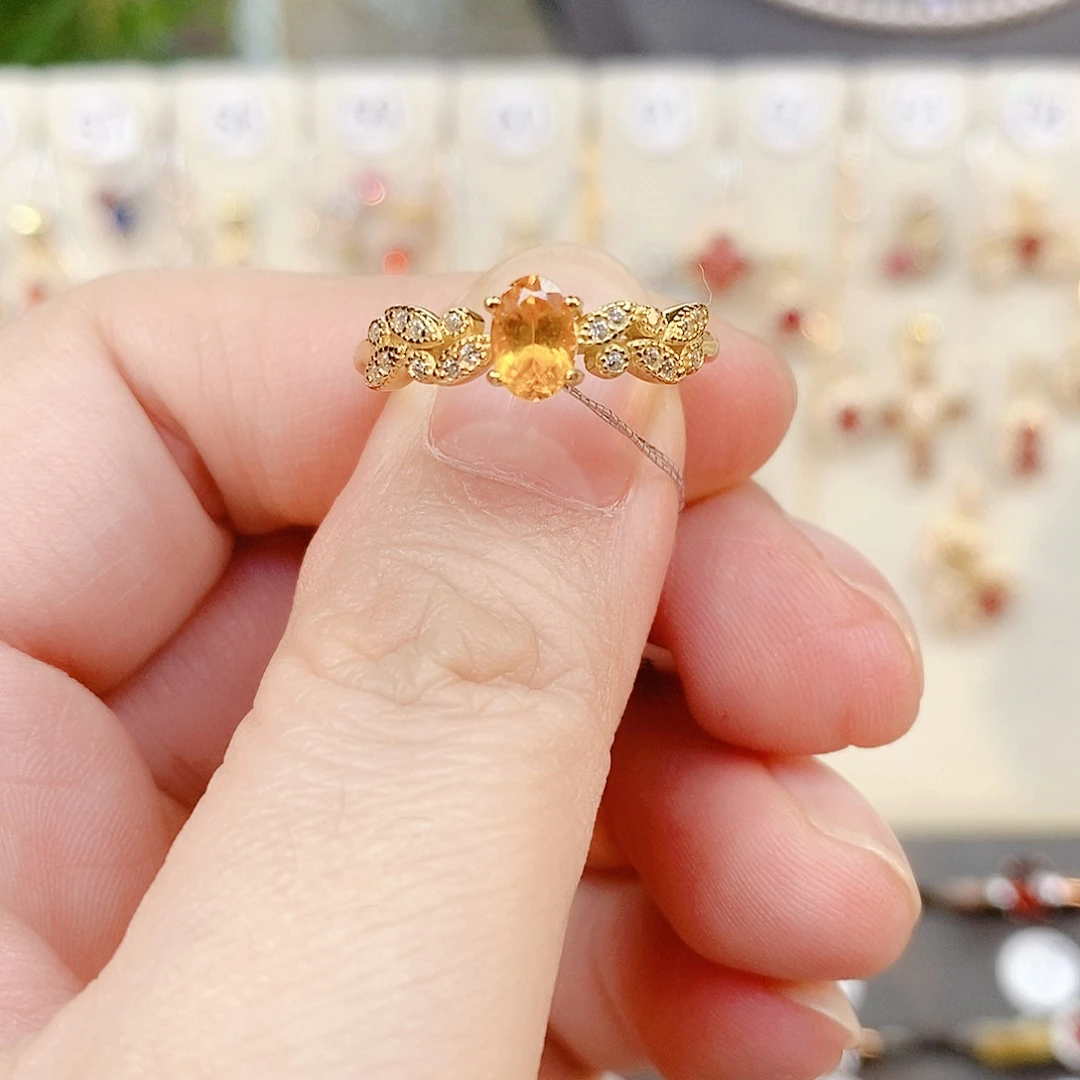 戒指石榴石（芬达石）银S925镶嵌