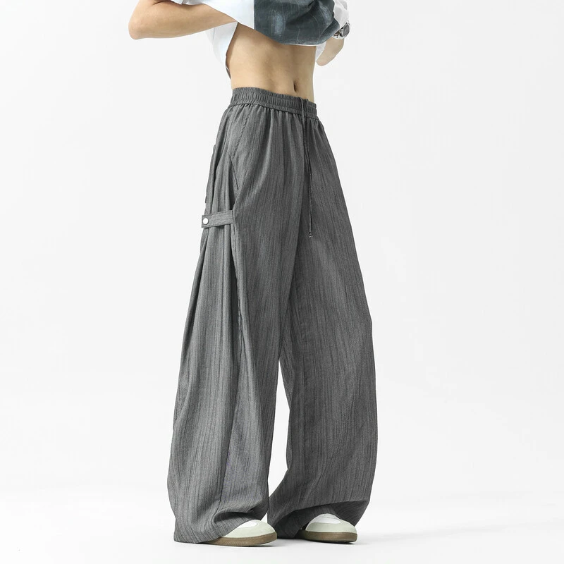 高级感亚麻休闲裤男夏季薄款大码潮流慵懒阔腿裤潮牌穿搭休闲长裤