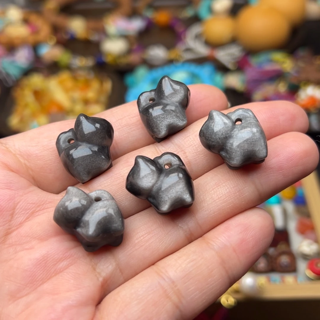 黑曜岩未镶嵌吊坠(不含链)小猫吊坠发一颗