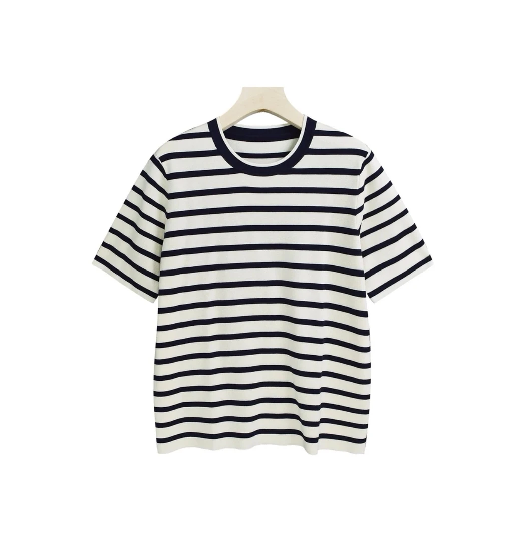 mh0063上衣时尚百搭夏季宽松条纹圆领女装