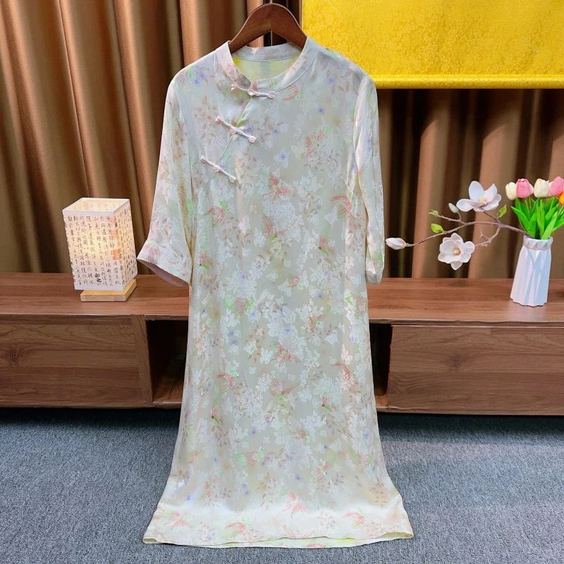 808『蜻蜓』新中式米白色2025春季裙女装立领长裙新中式国风重磅裙