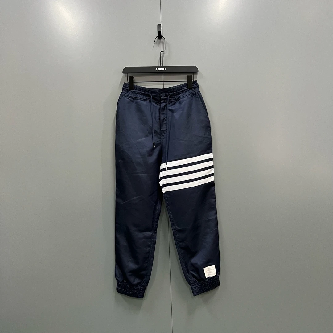 95新 THOMBROWNE h925  藏青色条纹印花尼龙长裤 0码/204415