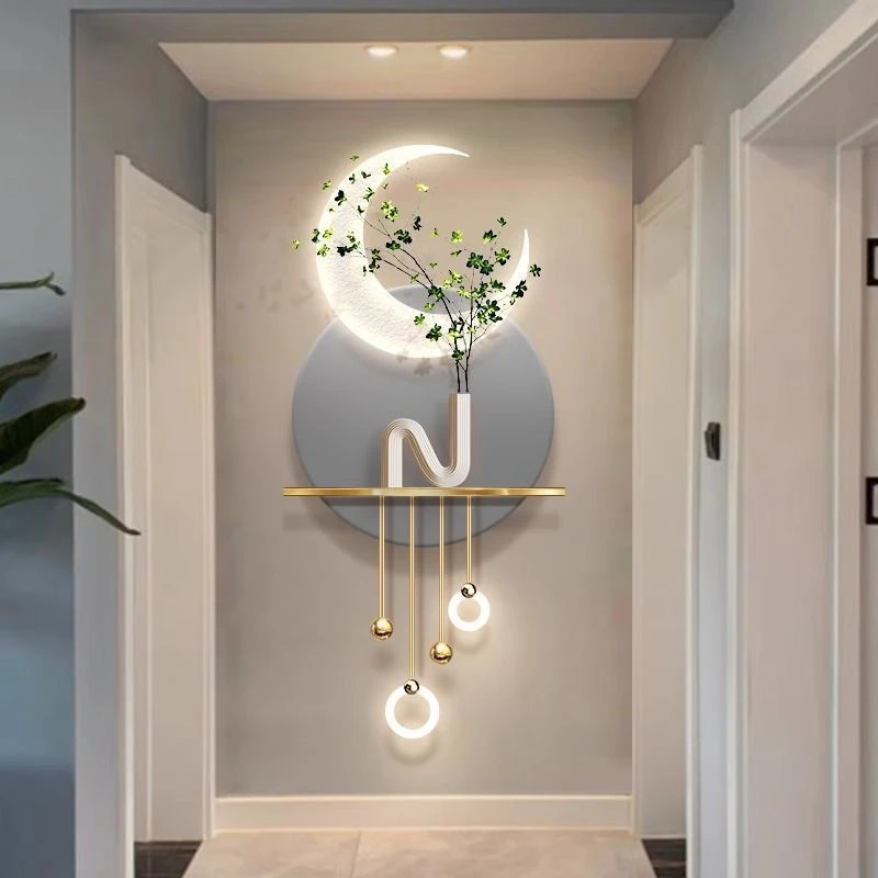 玄关发光装饰画高级感仿真绿植立体轻奢壁画走廊尽头实物led挂画