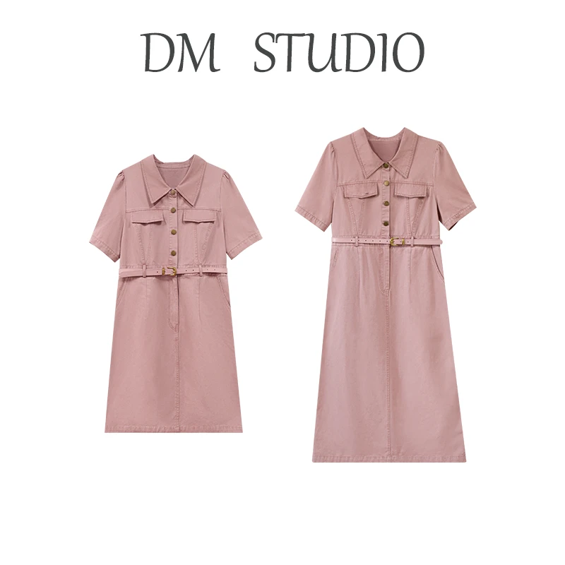 DM17658【星愿裙】翻领修饰脸型门襟金属摇头扣正肩设计连衣裙