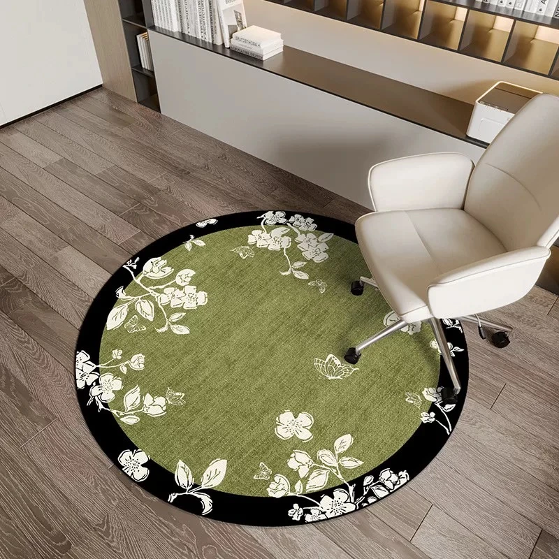 绿色雅赋中式风升级款高密度金钻绒防滑底地毯圆形床边毯沙发边毯