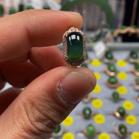 和田玉（碧玉）戒指银S925镶嵌桐**之