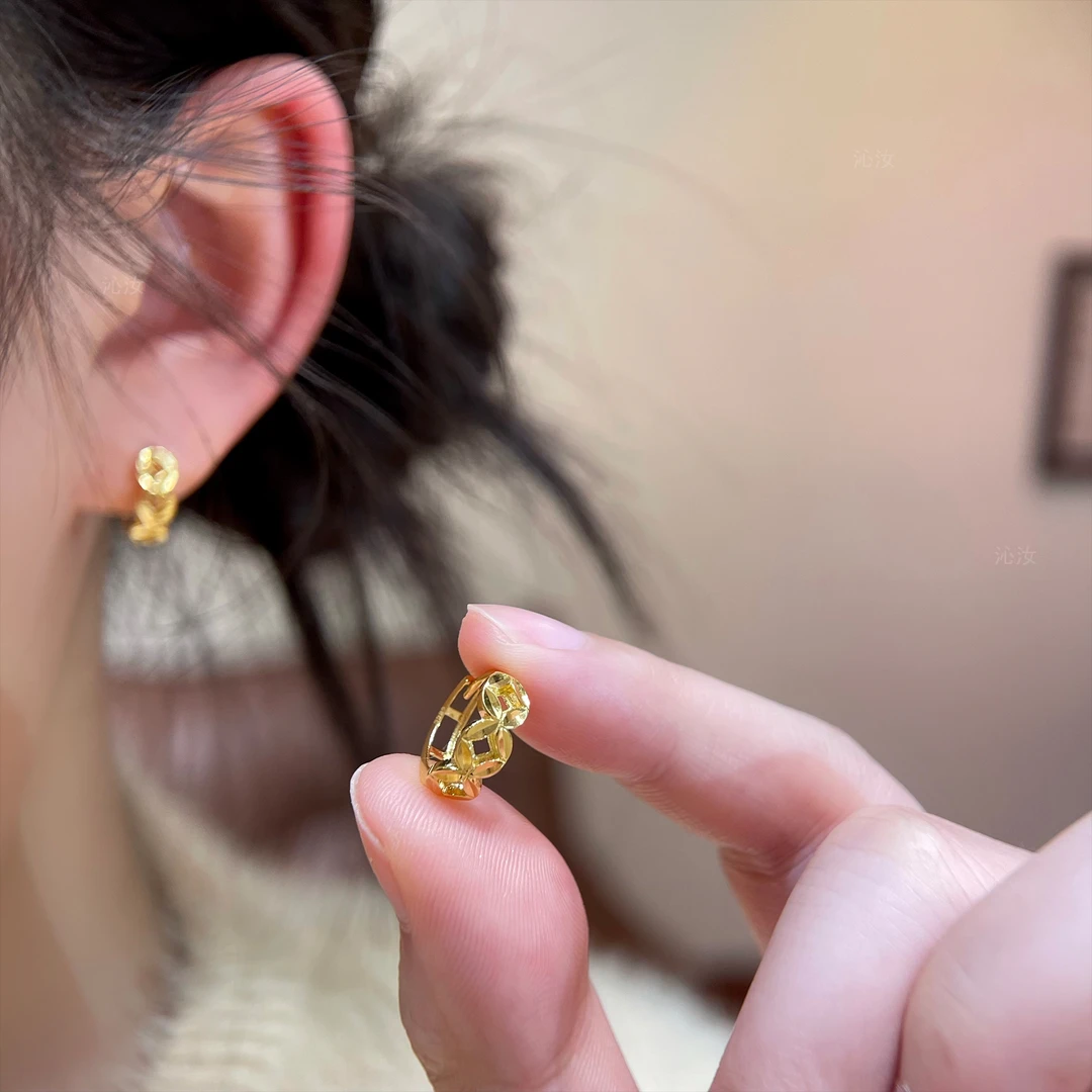 【沁汝饰品】FQ821金色几个钱多多耳扣轻奢高级复古