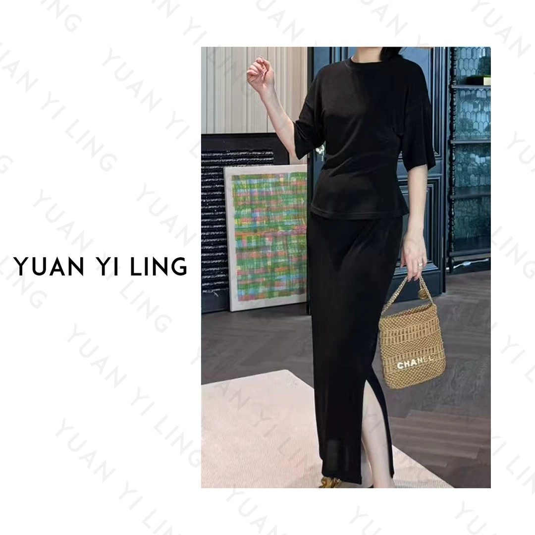 袁艺灵【逛街套装】25夏季女士进口韩料醋酸休闲收腰微弹显瘦套装