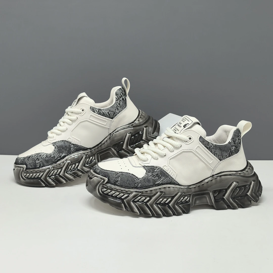 男生头层牛皮高端淋胶鞋男款潮鞋男鞋男士厚底增高休闲鞋潮流百搭