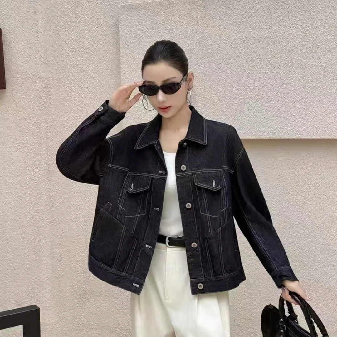 008 休闲衬衫领牛仔外套女2025新款秋季牛仔外套