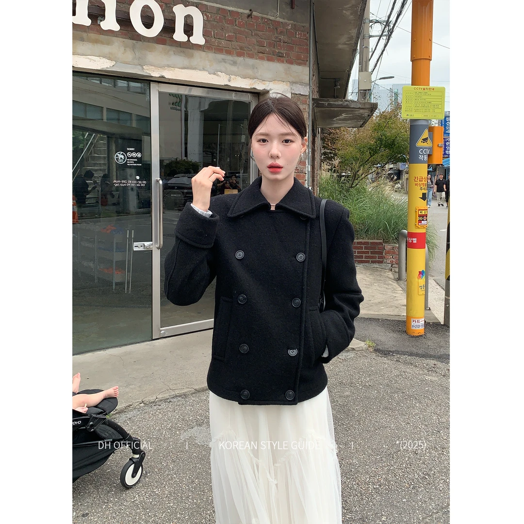 DH OFFICIAL 大花【金敏喜 coat】秋冬高级感双排翻领短款毛呢外套