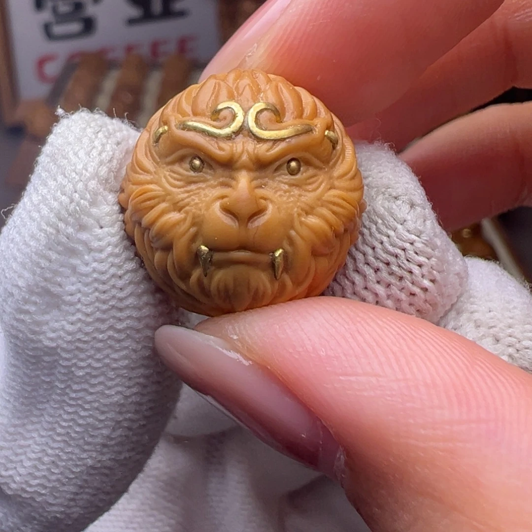 把件猴头核桃镶嵌款金箍大圣全品有正常封口线