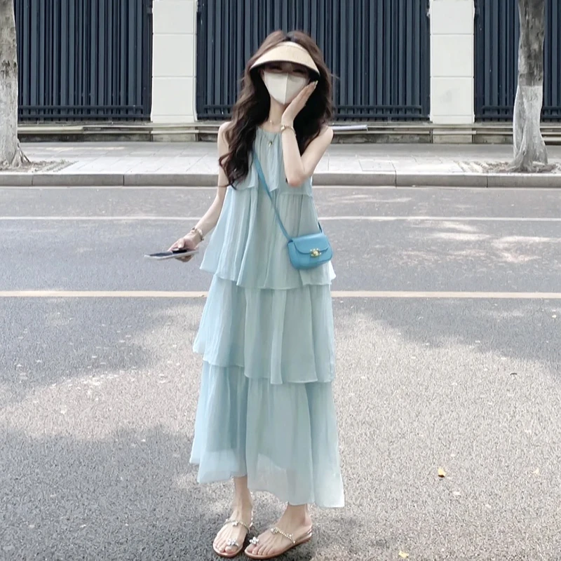 女大童海边连衣裙夏装2025新款秋装内搭女童裙儿童裙子女孩沙滩裙