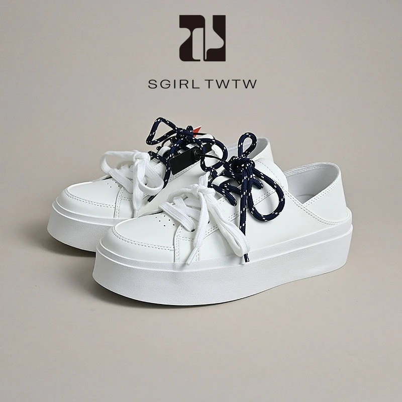 SGIRL 两穿踩跟厚底小白鞋女2025年夏季新款休闲小众双鞋带板鞋潮