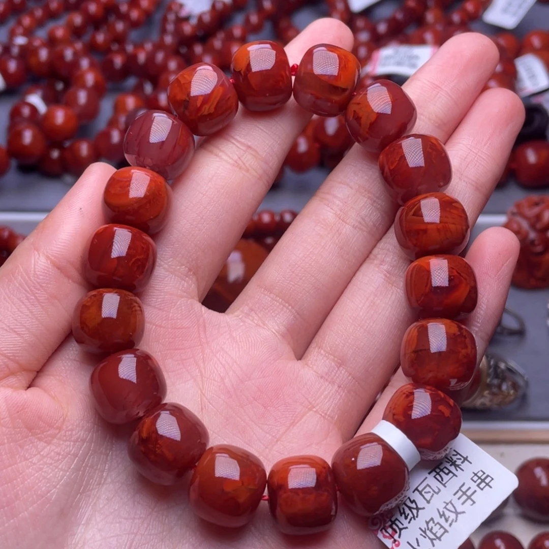 南红玛瑙未镶嵌其他13mm精品瓦西牛血红火焰老型手串