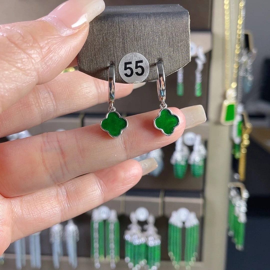 *****翡翠银S925镶嵌耳饰缅甸A货