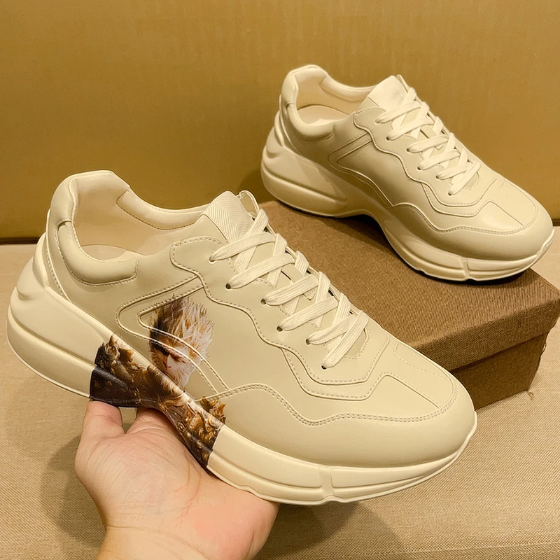 SCAVIOLA青少年老爹鞋男款米黄色印花黑神话悟空个性增高运动鞋潮