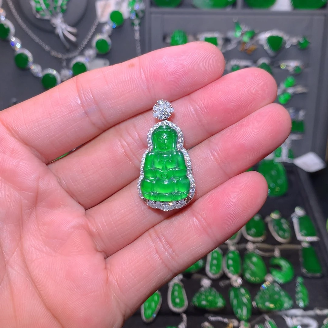 翡翠18K金镶嵌吊坠(不含链)天然翡翠