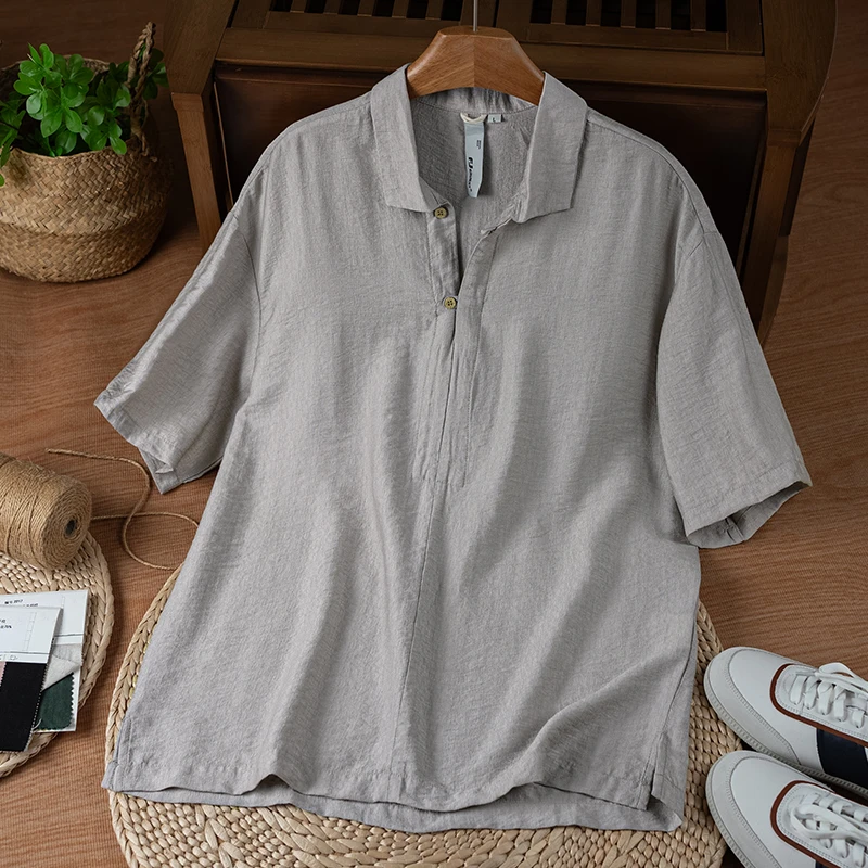 麻尚生活2025夏季天丝透气宽松新款文艺薄款短袖休闲百搭polo衫