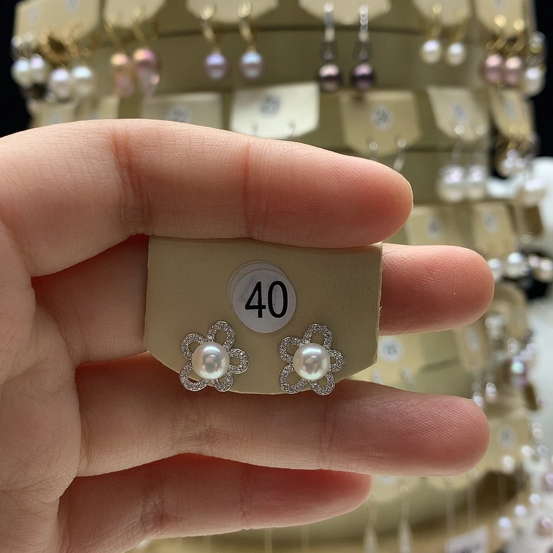 银S925镶嵌淡水珍珠耳饰6