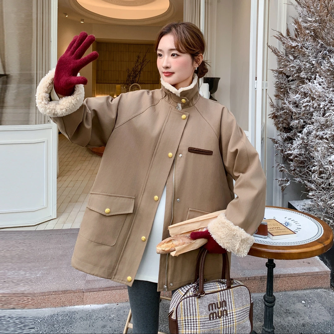 工装羽绒服女2025新款深冬超好看小个子羊羔毛拼接加厚小个子外套