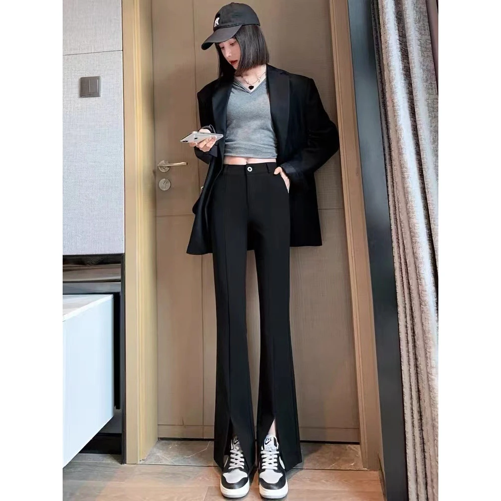 西装裤女小个子高腰裤子黑色垂感裤春秋新款修身显瘦休闲长裤百搭