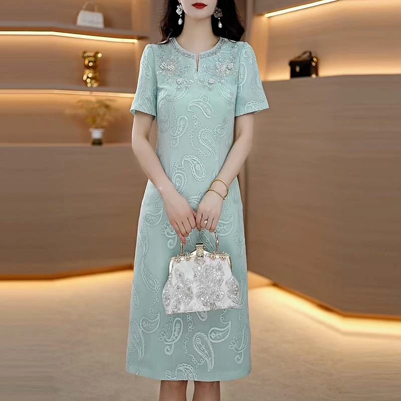 2025夏季新款A2794气质遮肉显瘦大码连衣裙女修身女装连衣裙