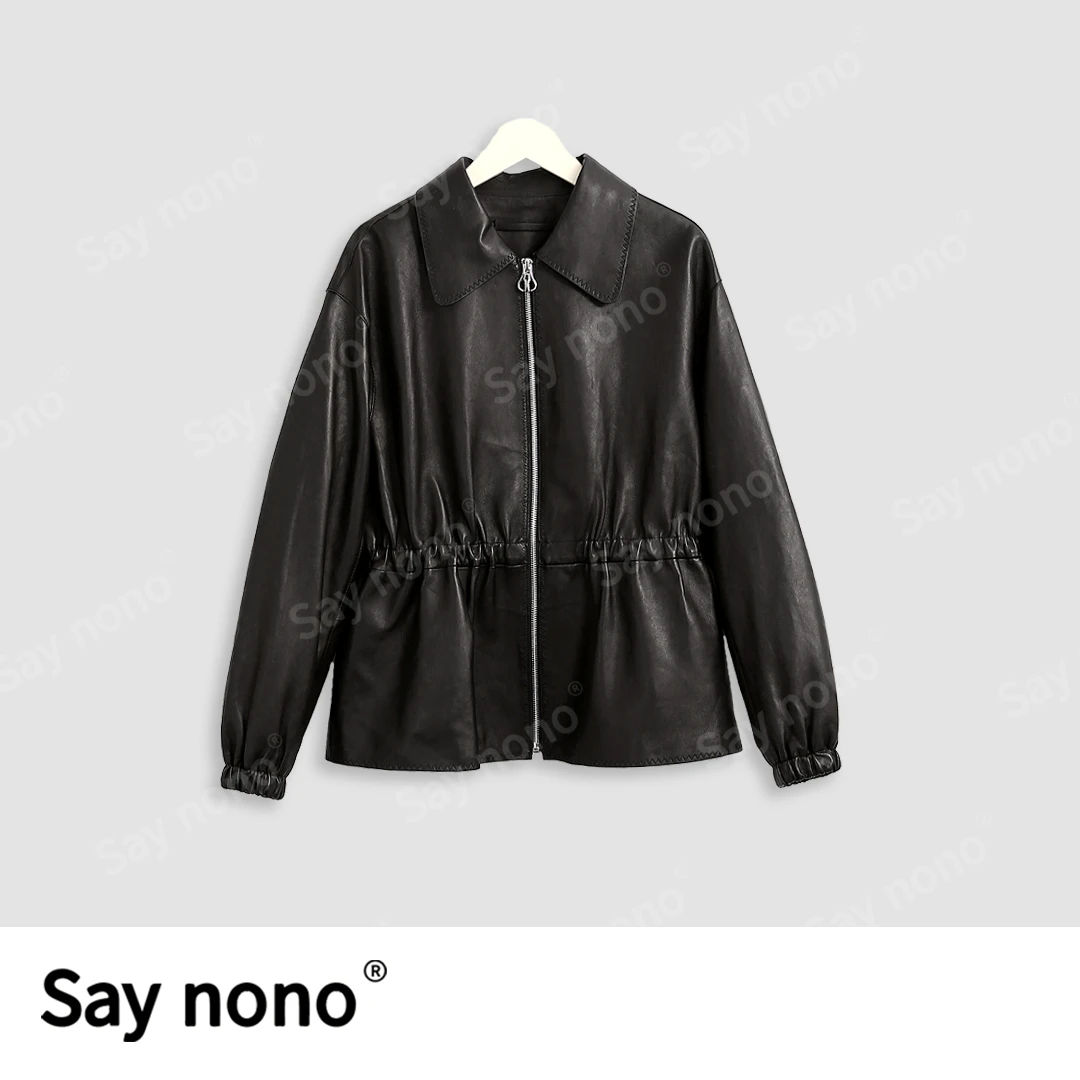 懒猫nono│Saynono 翻领收腰显瘦女士真皮皮衣/LQH22061