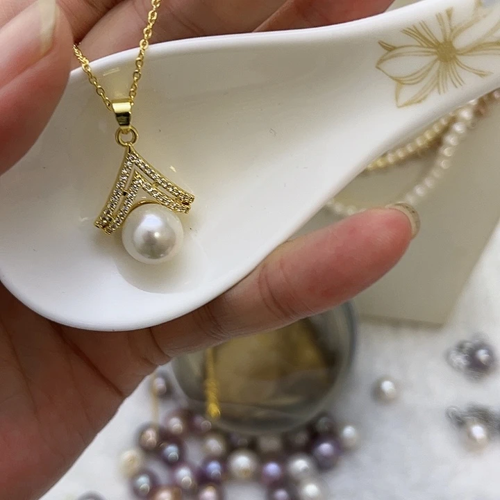 合金白珠金色水滴吊坠淡水珍珠