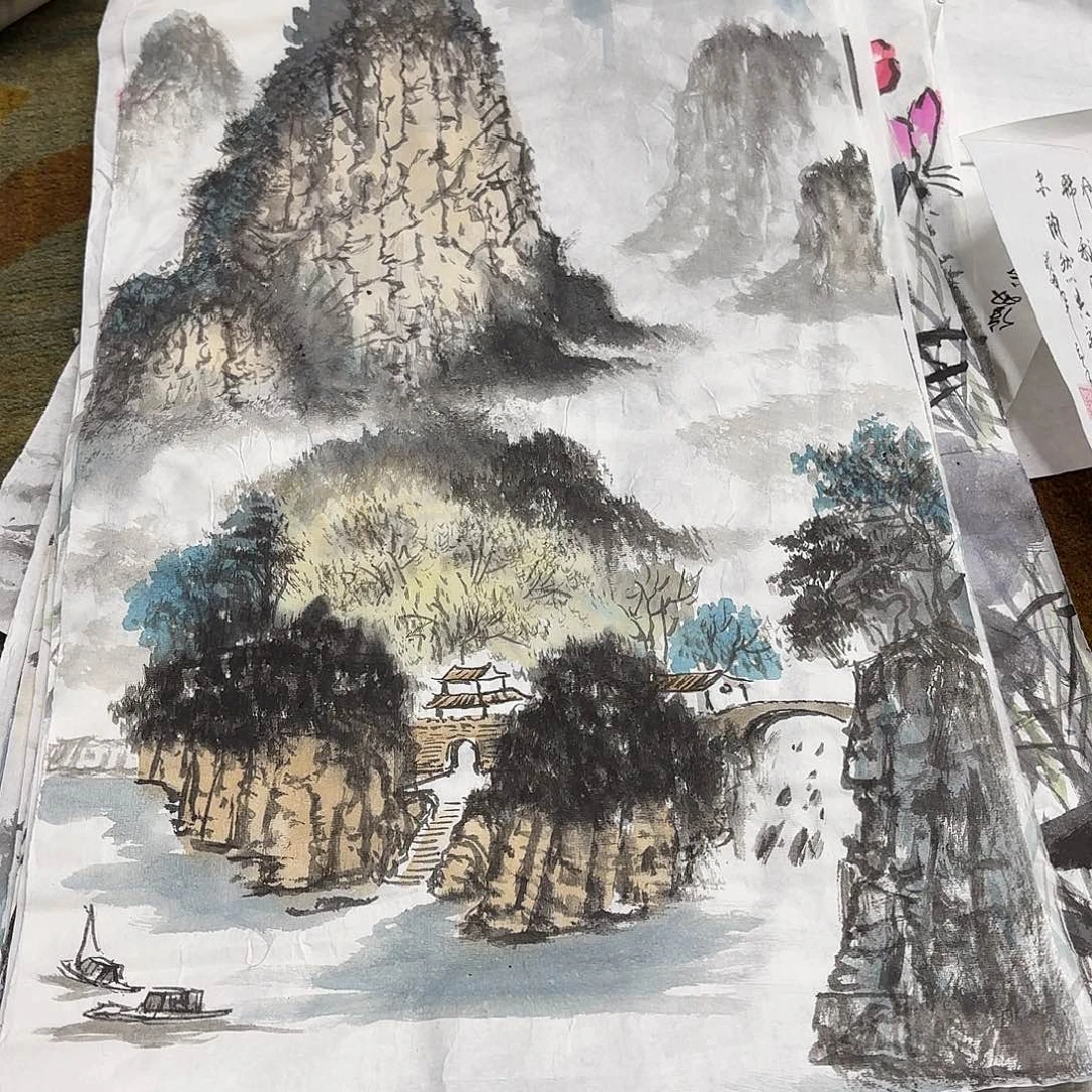 国画四尺四开花鸟童