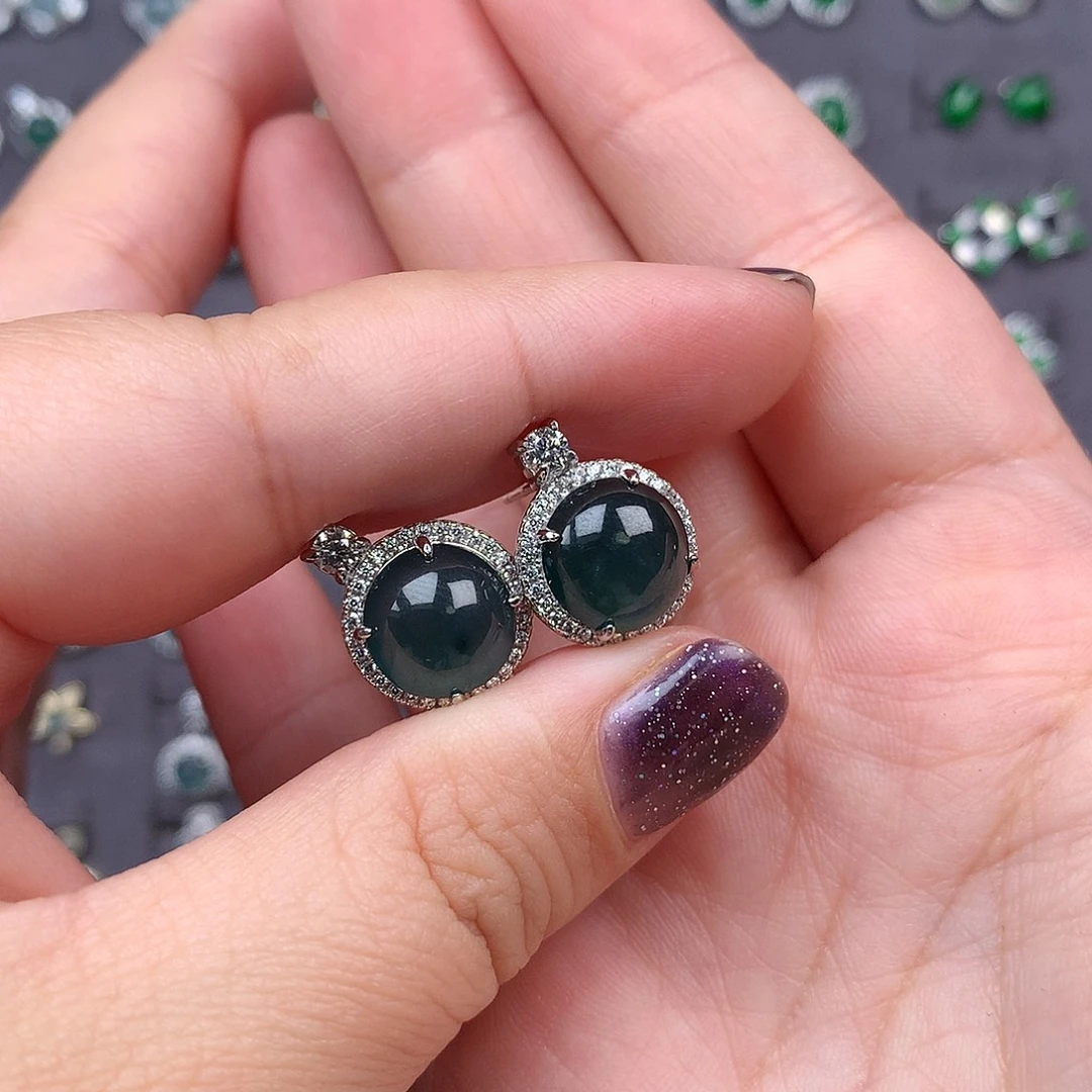 余***好翡翠银S925镶嵌耳饰