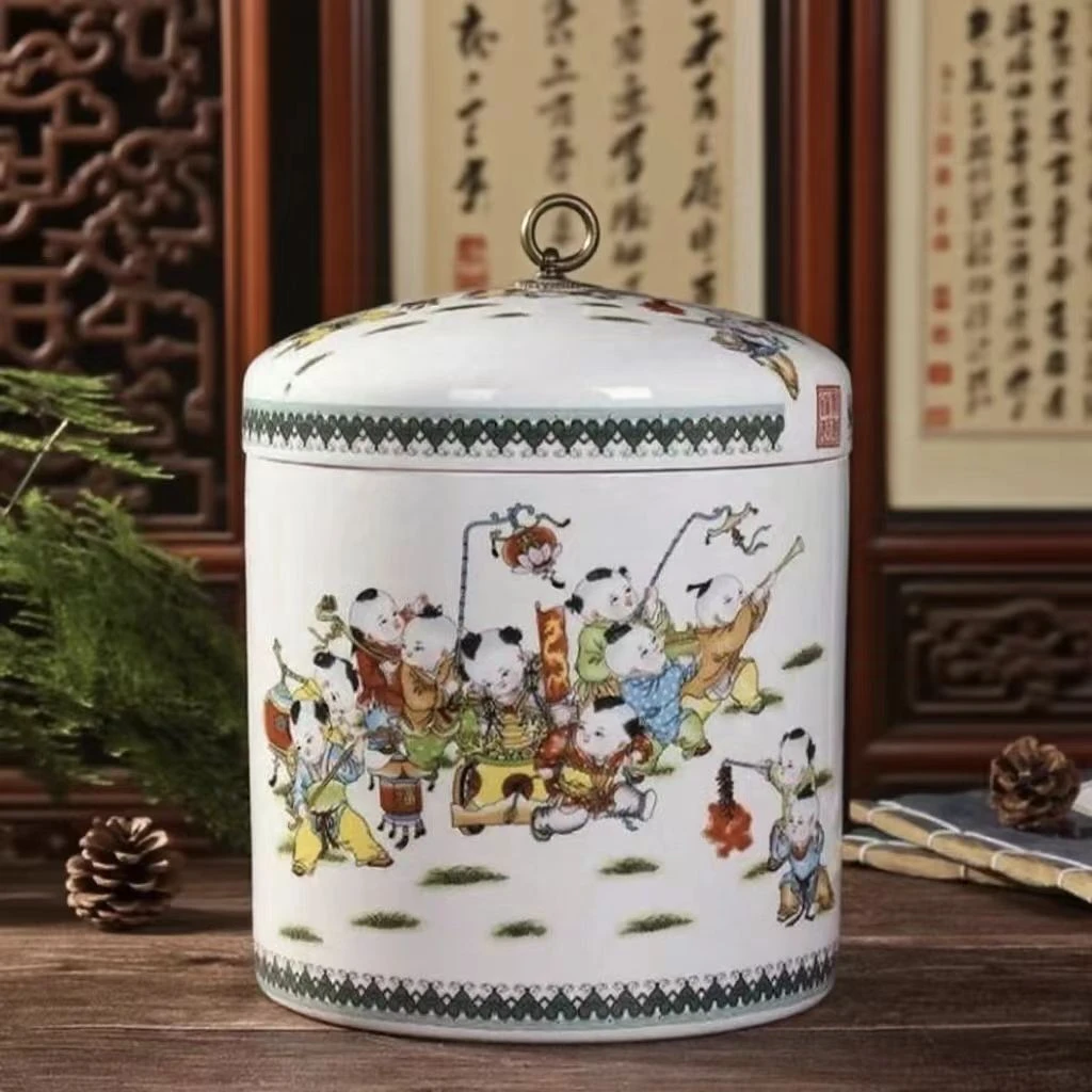 高度26肚径21景德镇陶瓷童子闹元宵图大米缸10斤装