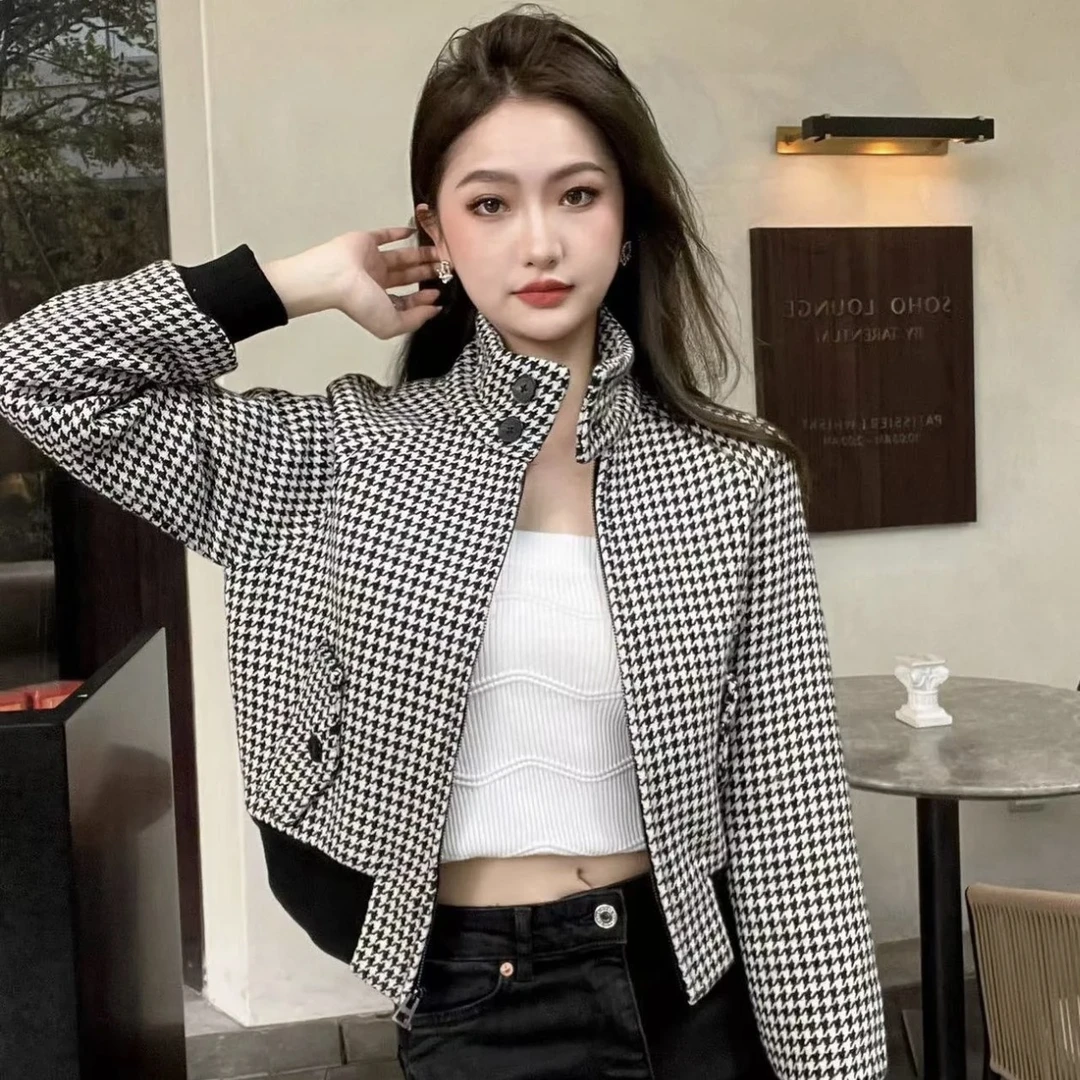 全新未使用 DIOR/迪奥 千鸟格长袖外套 黑白/36