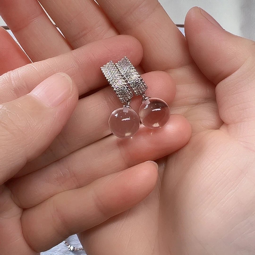 水晶耳饰银S925镶嵌耳饰