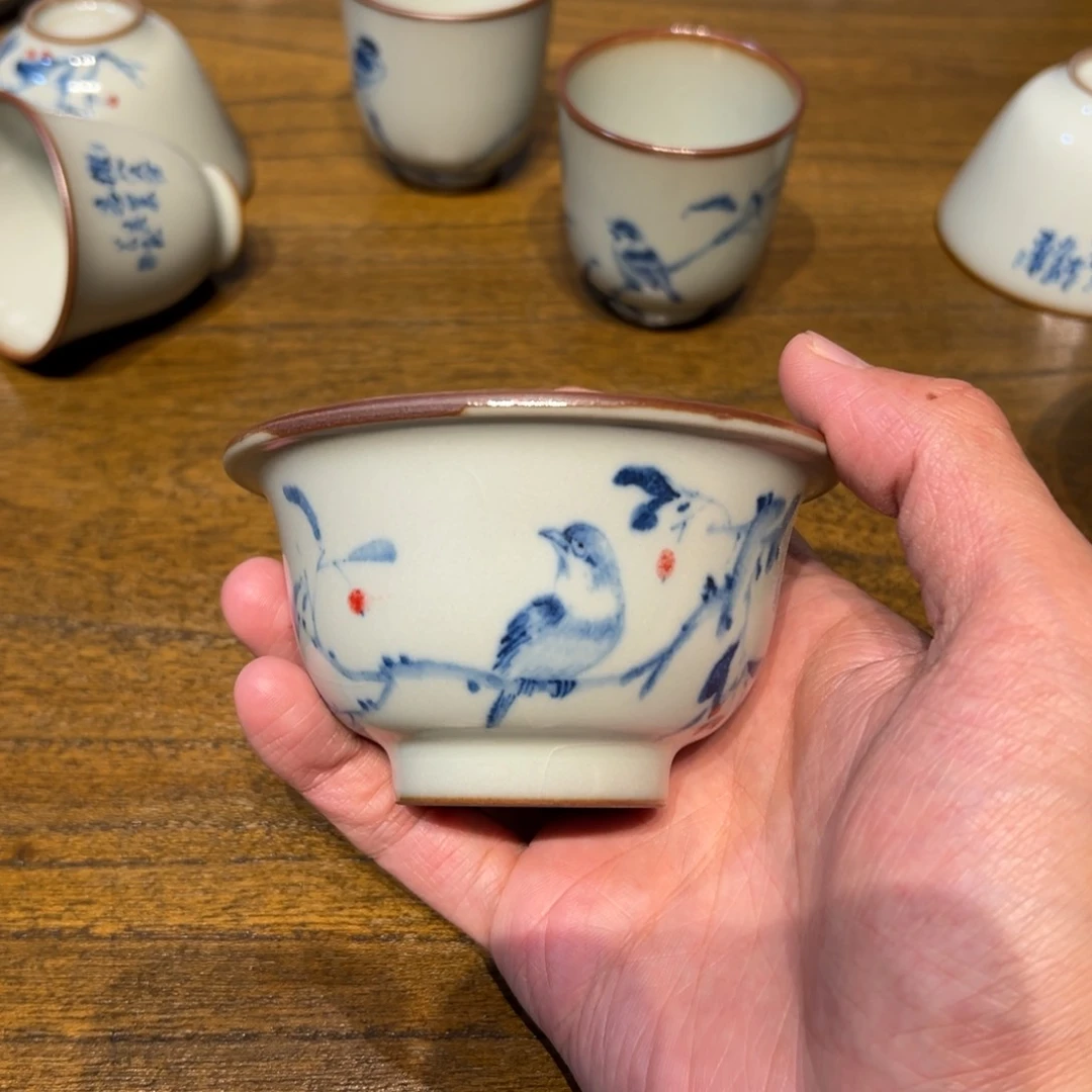 汝窑青花文人茶色微瑕