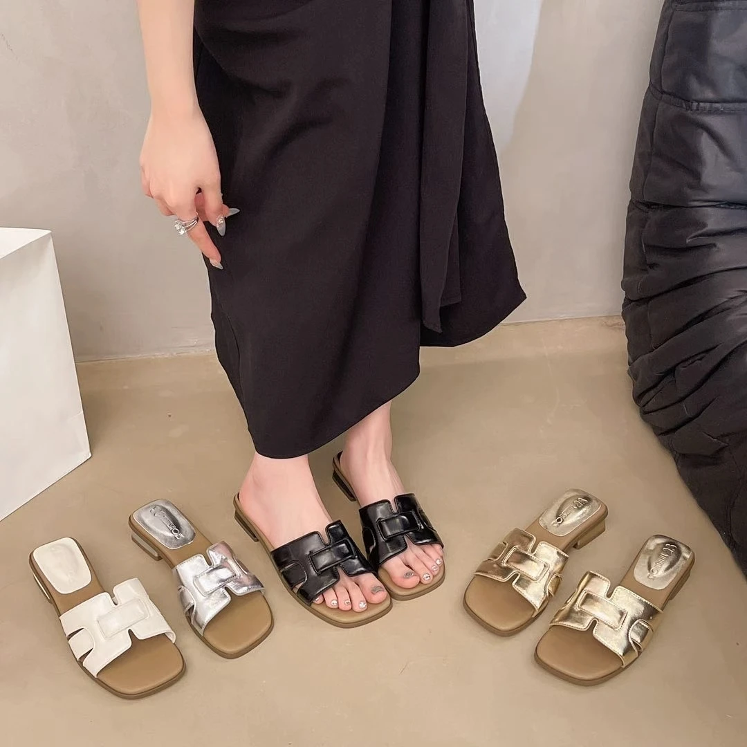558夏季新款时尚舒适粗跟百搭一字拖女鞋