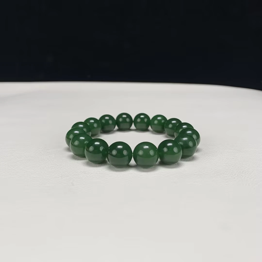 【豫人豫品】纯天然和田玉碧玉圆珠手串