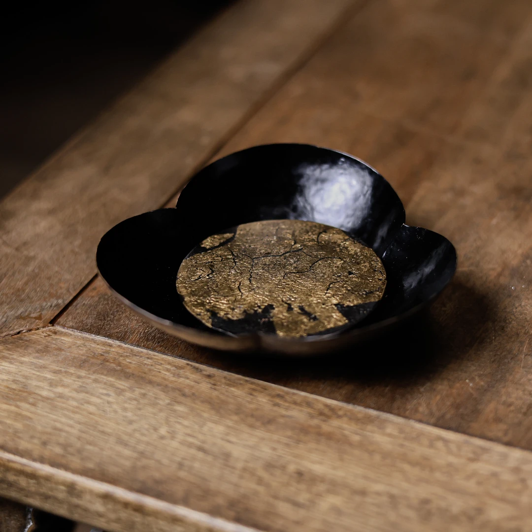 【三山拙垆】三叶草大漆金箔紫铜壶承茶道配件（五福铜器0006）