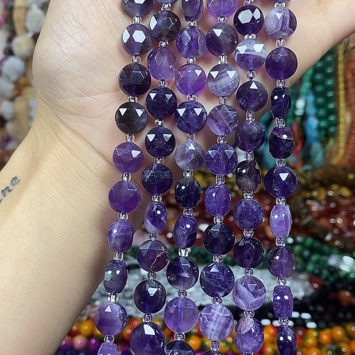 玛瑙/玉髓未镶嵌珠宝半成品天然紫水晶切面卡10mm