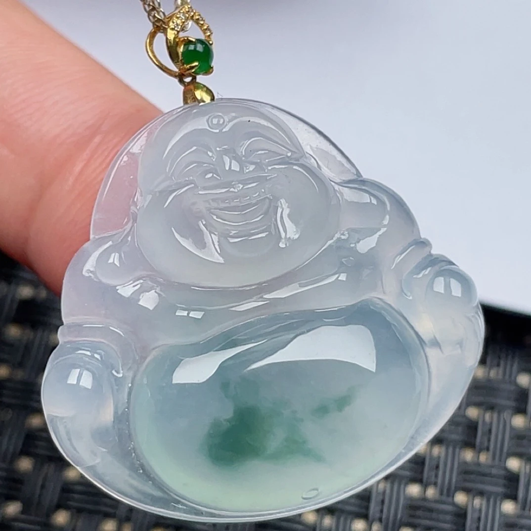 缅甸天然翡翠A货冰飘花佛公吊坠尺寸30.4-32.5-6