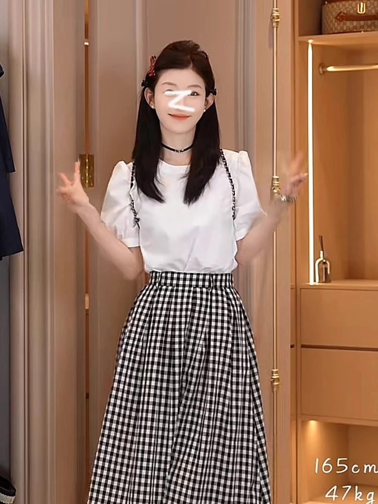 多娜同款女装圆领气质小泡芙短袖衬衫女夏季韩系高级感泡泡袖上衣