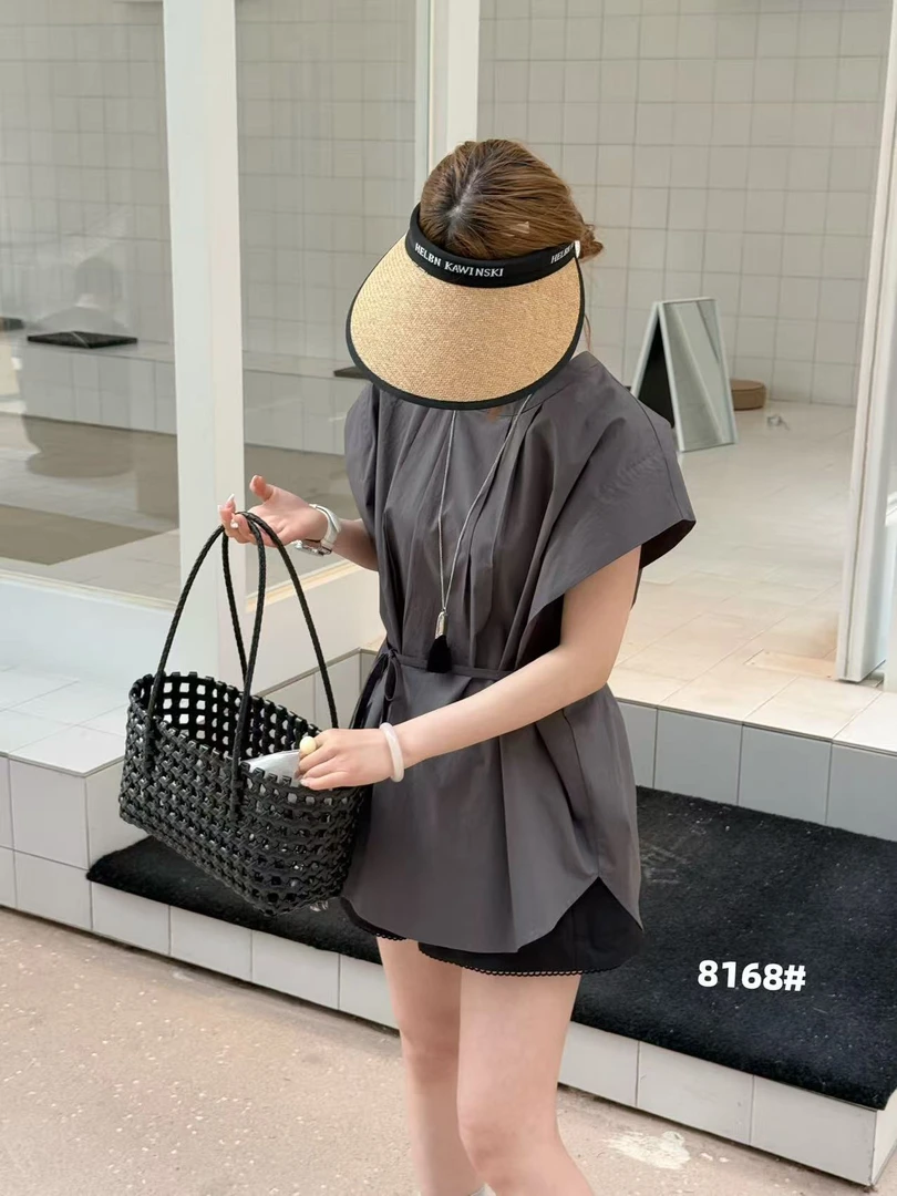 8168法式轻熟风气质飞机袖衬衫女夏季新款小V领通勤系带收腰上衣