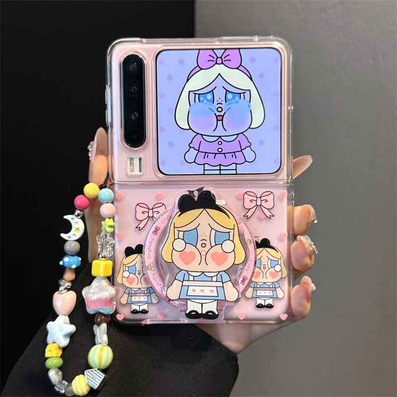 适用华为purax典藏版折叠屏手机壳pocket2粉色蝴蝶结哭娃磁吸支架