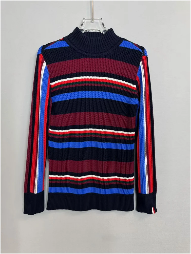 女条纹高领上衣针织拼色207