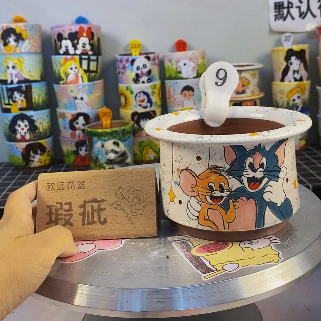 紫砂花盆红陶手绘花盆