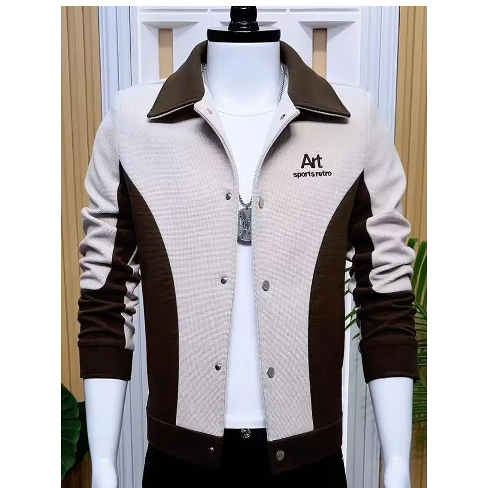 【TQUX官方正品】潮流秋冬新款拼接男士夹克韩版修身翻领刺绣男装