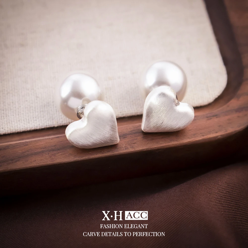 合金耳饰 D104爱心珠珠耳钉优雅925时尚小香风耳环小众气质高级感