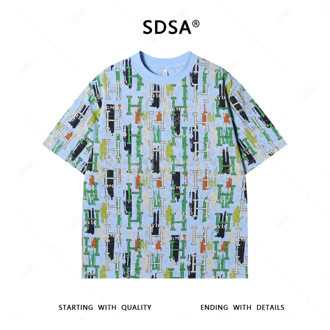 SDSA男士短袖t恤2025新款轻痞帅男装简约满印撞色字母网红款百搭